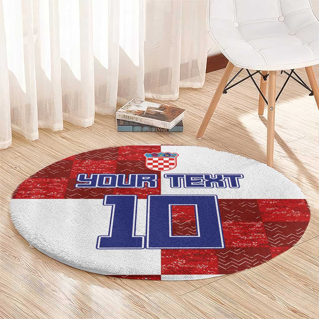 Custom Croatia Football Round Carpet Checkered Ones Sport Grunge Style