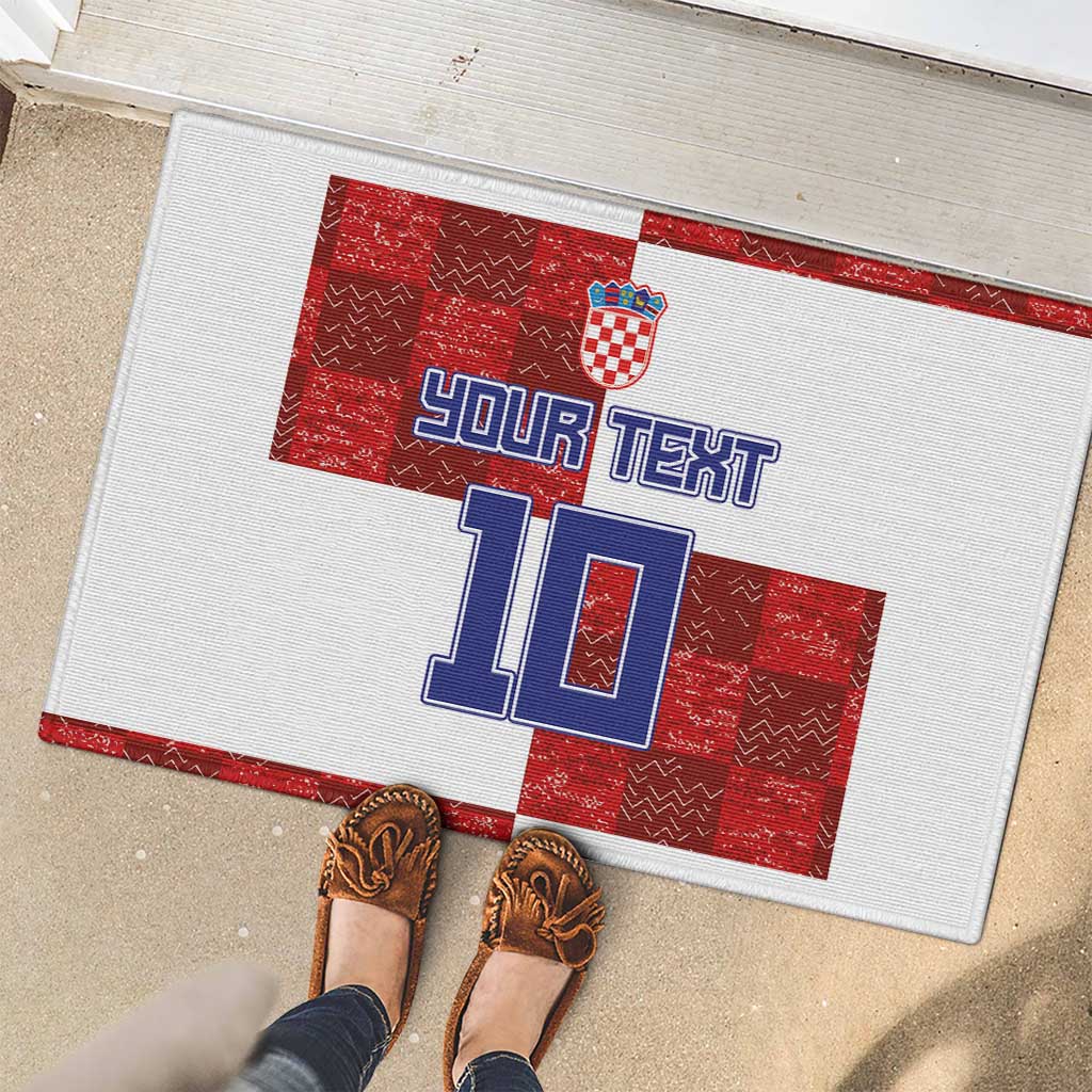Custom Croatia Football Rubber Doormat Checkered Ones Sport Grunge Style