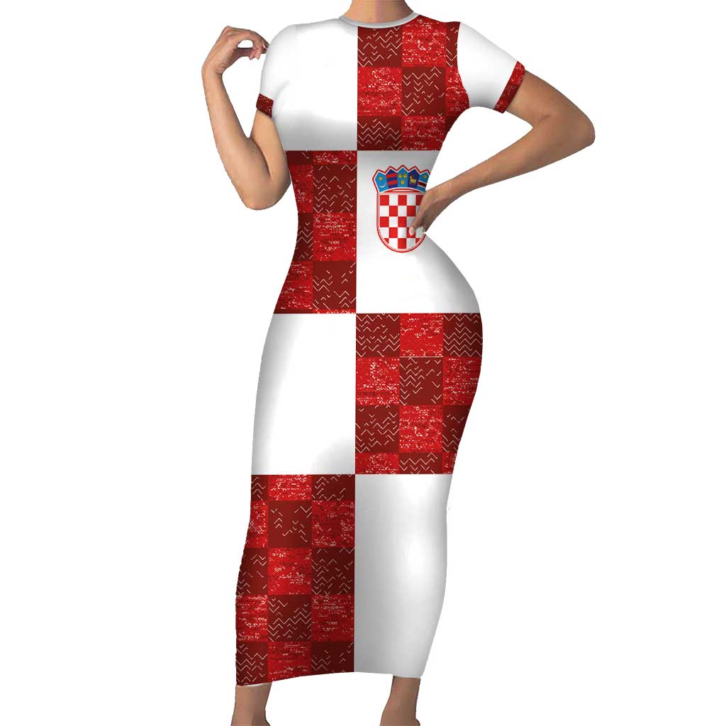 Custom Croatia Football Short Sleeve Bodycon Dress Checkered Ones Sport Grunge Style