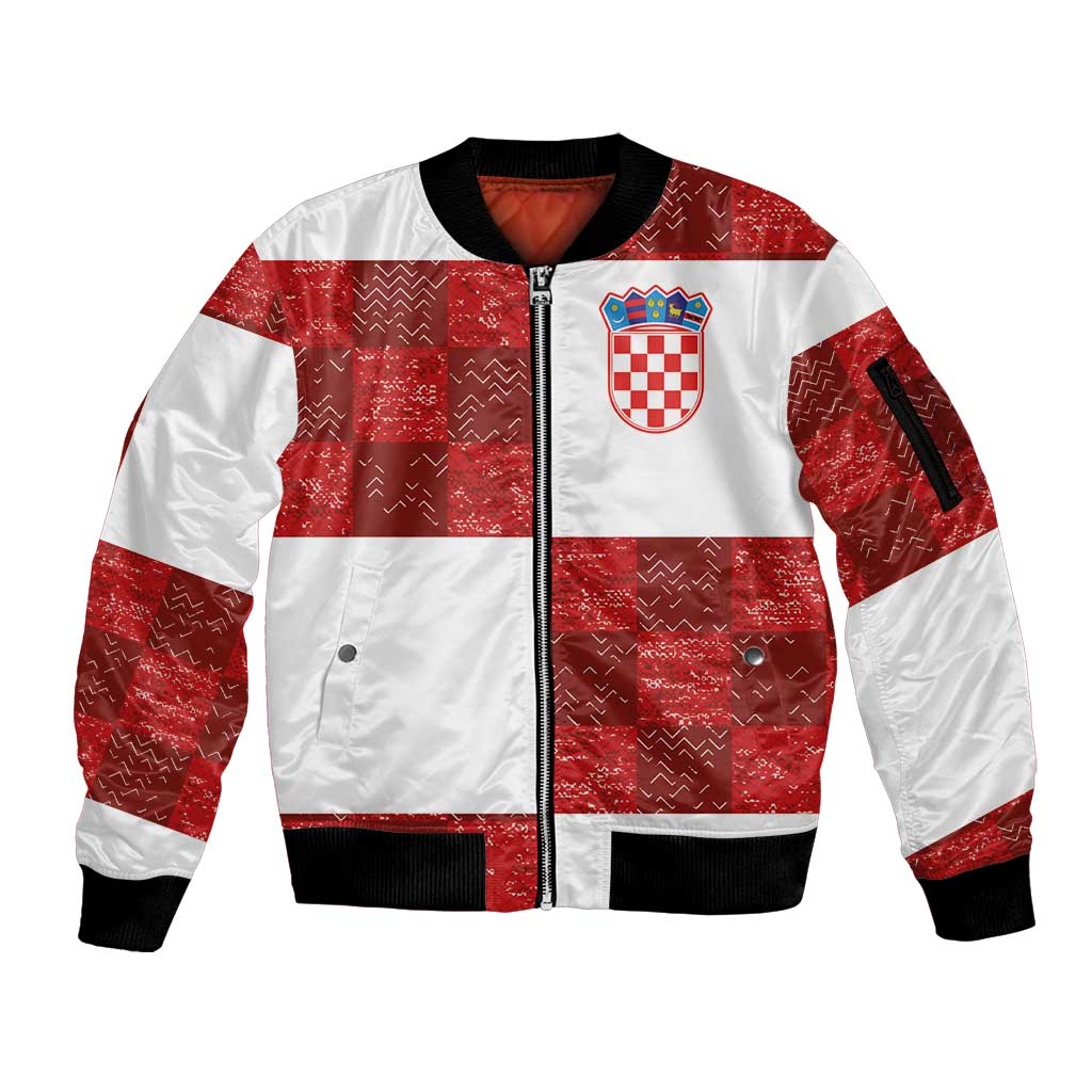 Custom Croatia Football Sleeve Zip Bomber Jacket Checkered Ones Sport Grunge Style