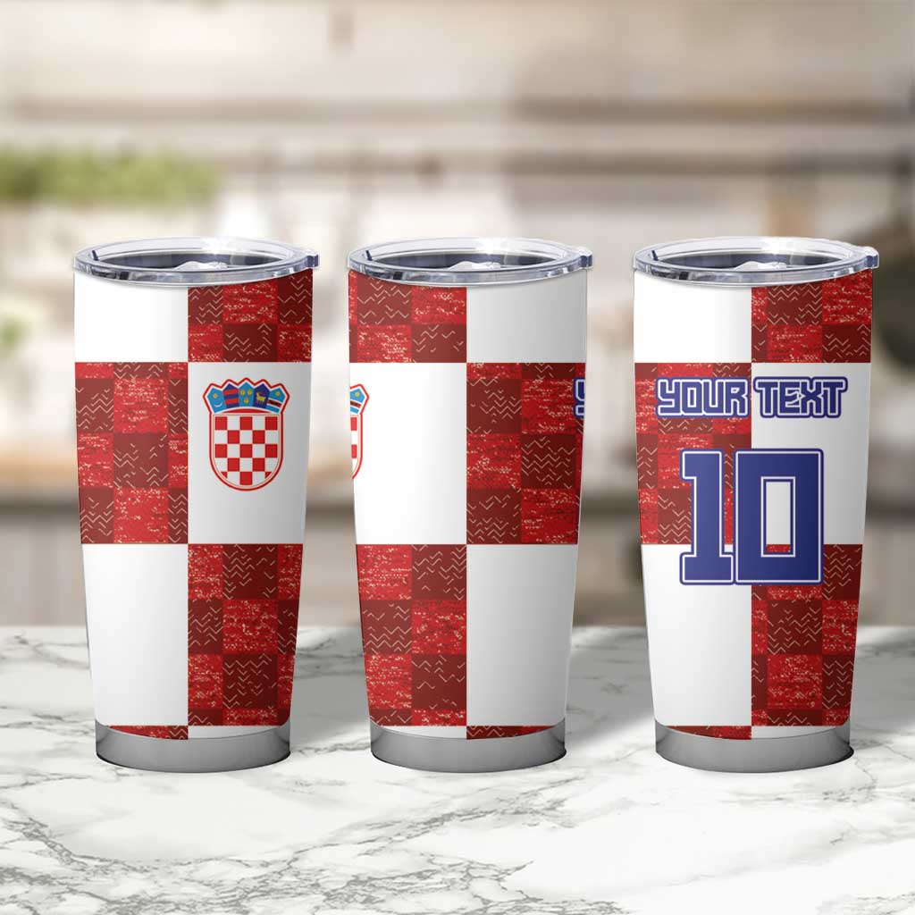 Custom Croatia Football Tumbler Cup Checkered Ones Sport Grunge Style