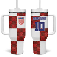 Custom Croatia Football Tumbler With Handle Checkered Ones Sport Grunge Style