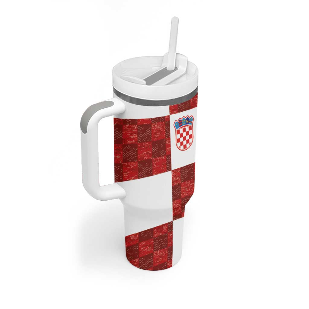 Custom Croatia Football Tumbler With Handle Checkered Ones Sport Grunge Style