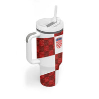 Custom Croatia Football Tumbler With Handle Checkered Ones Sport Grunge Style