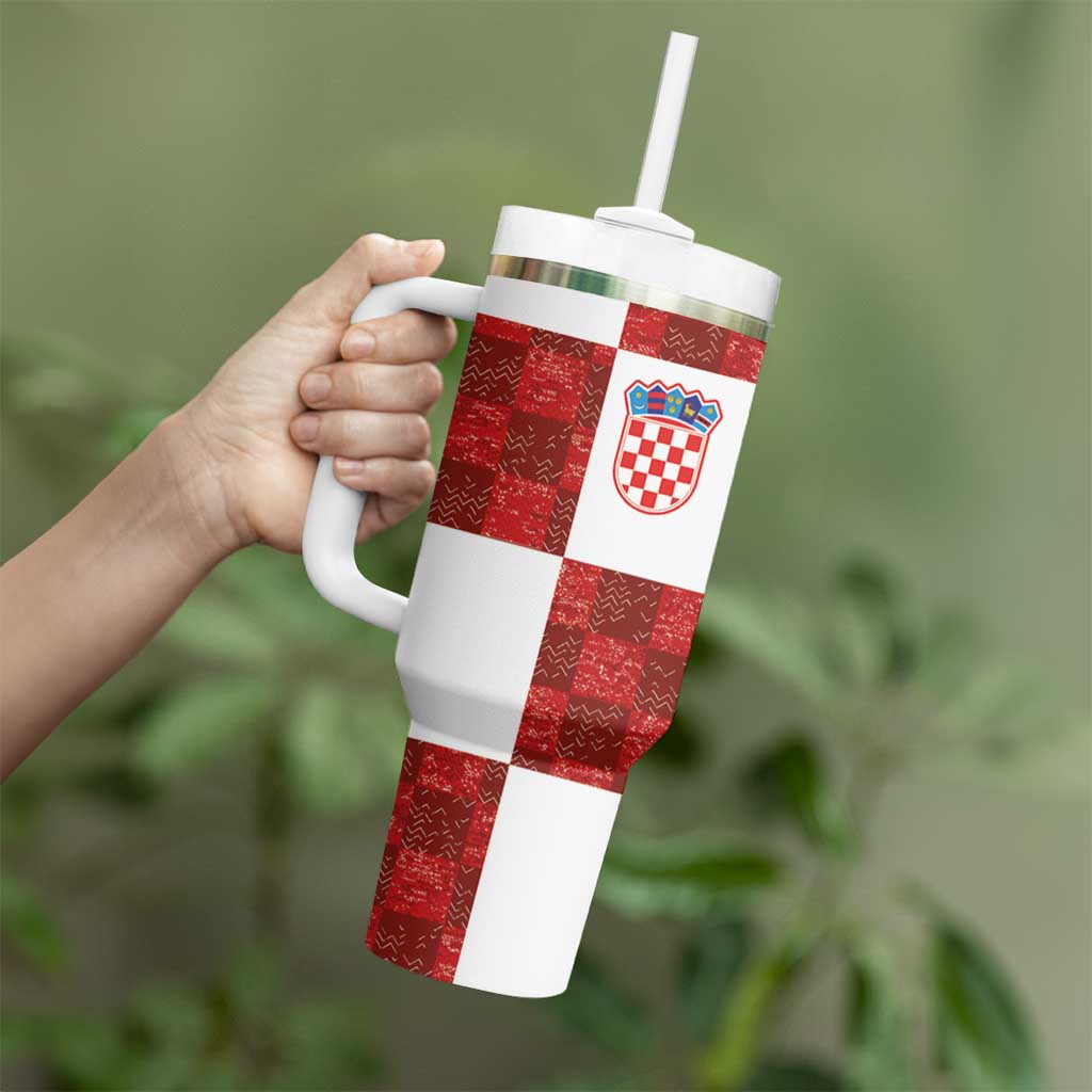 Custom Croatia Football Tumbler With Handle Checkered Ones Sport Grunge Style
