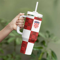 Custom Croatia Football Tumbler With Handle Checkered Ones Sport Grunge Style