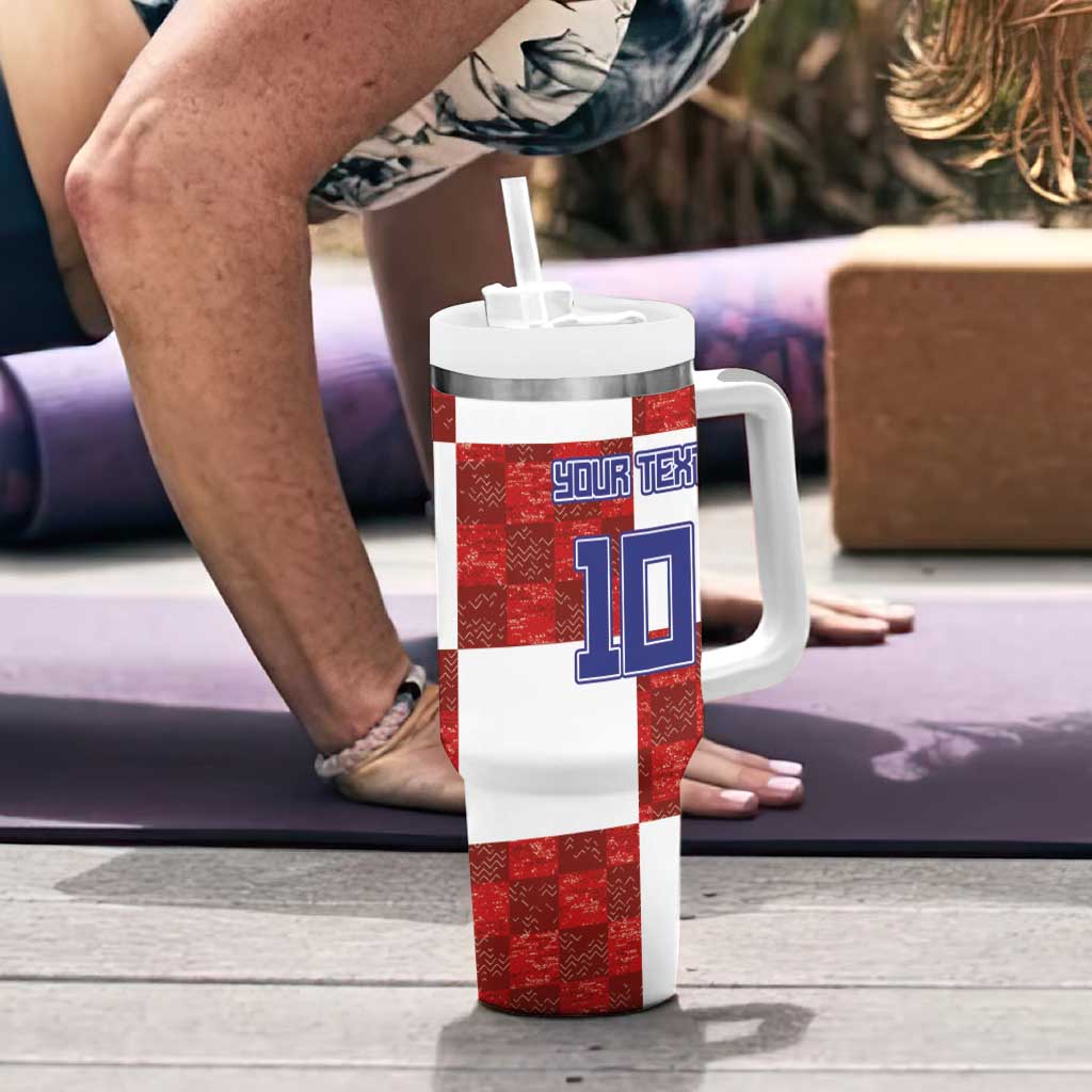 Custom Croatia Football Tumbler With Handle Checkered Ones Sport Grunge Style