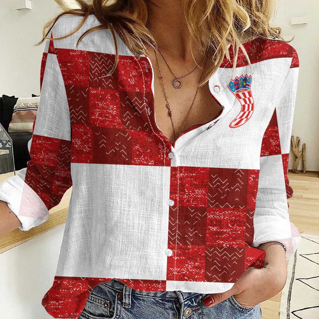 Custom Croatia Football Women Casual Shirt Checkered Ones Sport Grunge Style