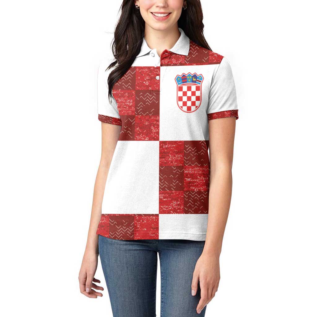 Custom Croatia Football Women Polo Shirt Checkered Ones Sport Grunge Style