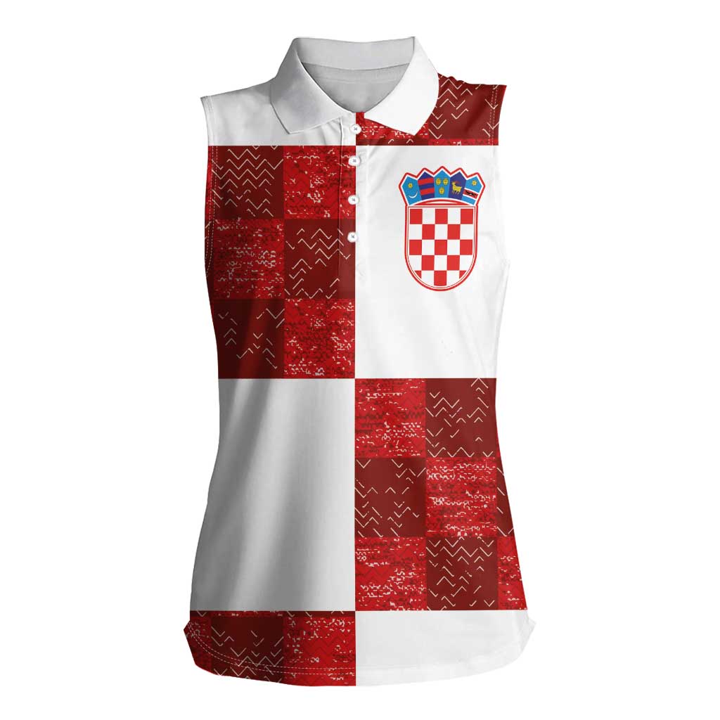 Custom Croatia Football Women Sleeveless Polo Shirt Checkered Ones Sport Grunge Style