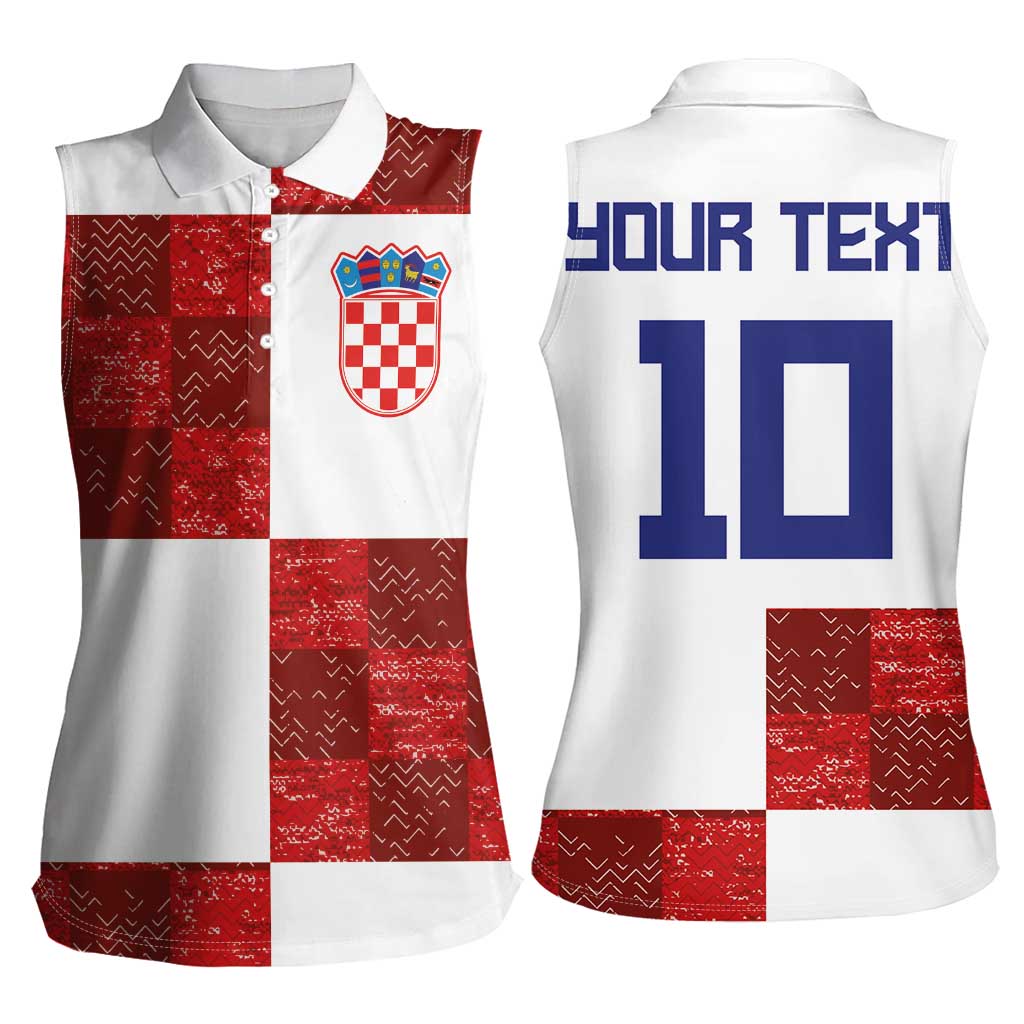 Custom Croatia Football Women Sleeveless Polo Shirt Checkered Ones Sport Grunge Style