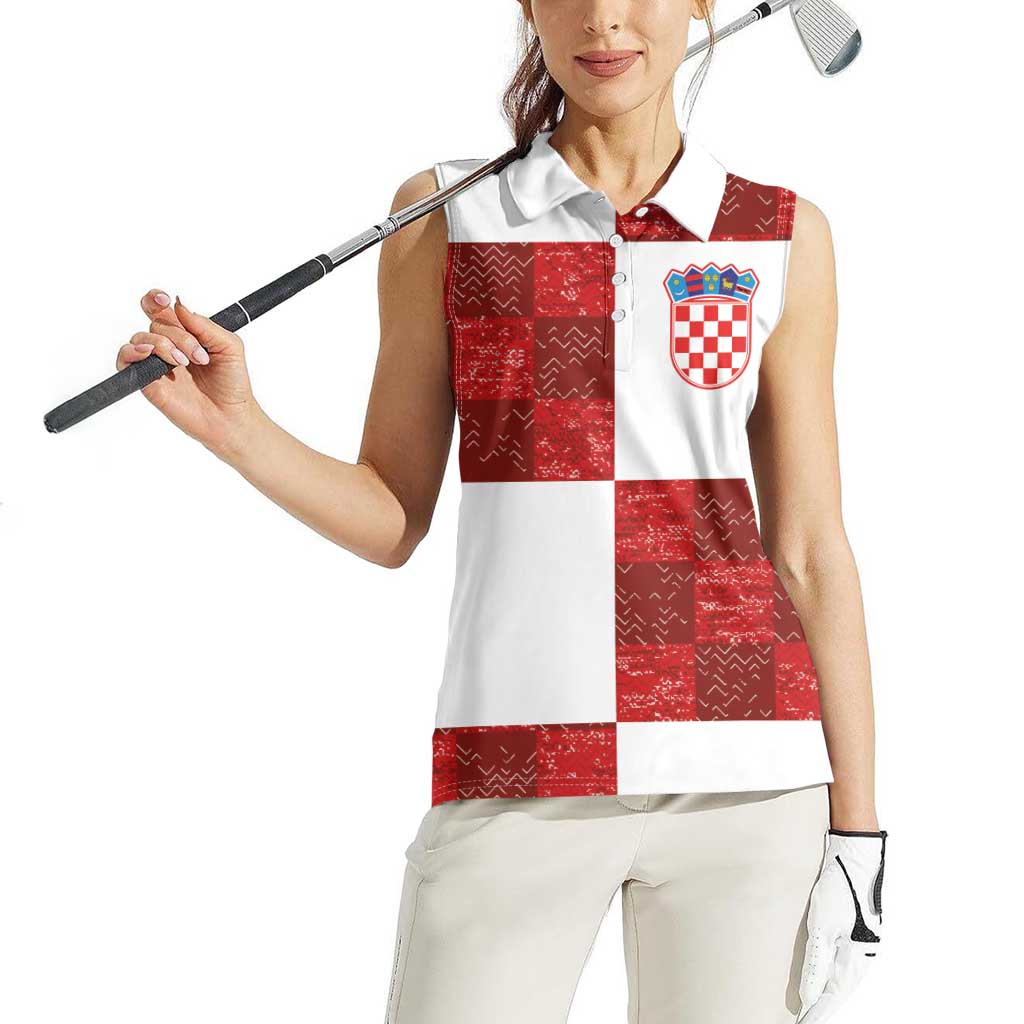 Custom Croatia Football Women Sleeveless Polo Shirt Checkered Ones Sport Grunge Style