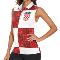 Custom Croatia Football Women Sleeveless Polo Shirt Checkered Ones Sport Grunge Style