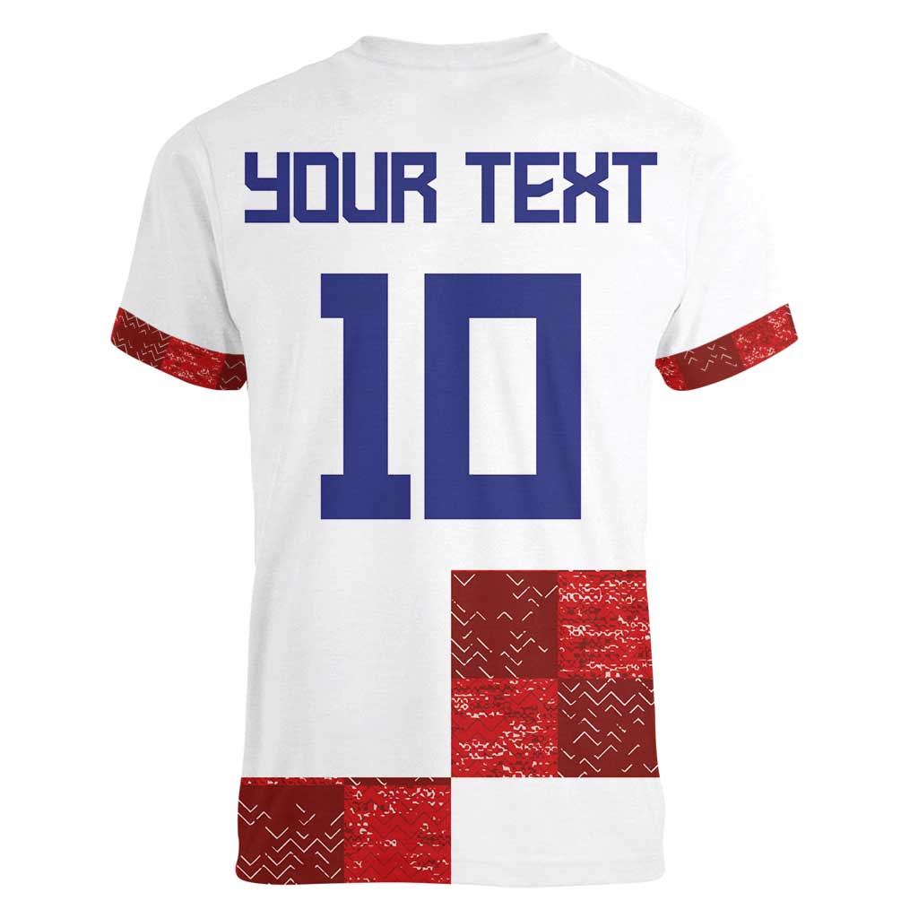 Custom Croatia Football Women V-Neck T-Shirt Checkered Ones Sport Grunge Style