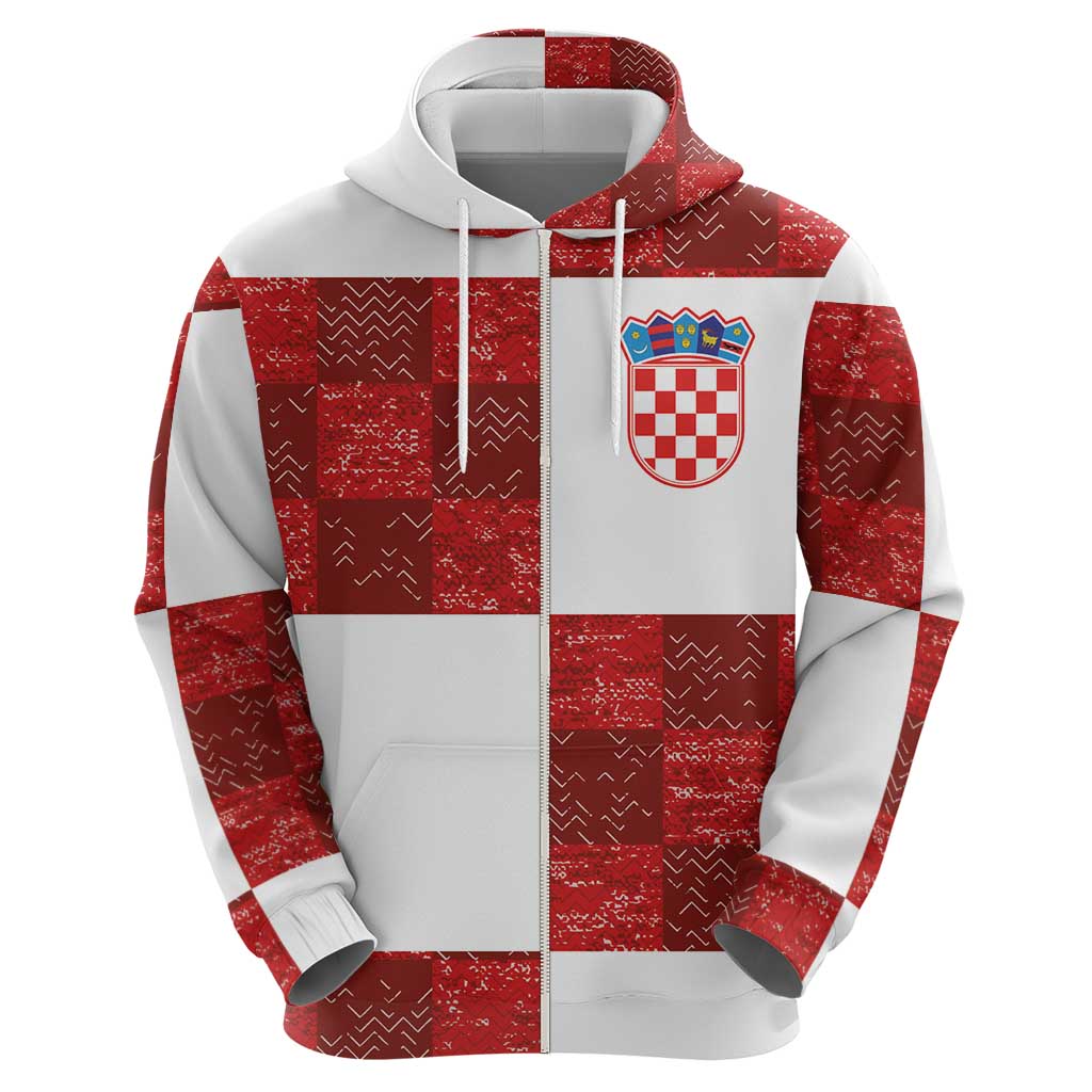 Custom Croatia Football Zip Hoodie Checkered Ones Sport Grunge Style