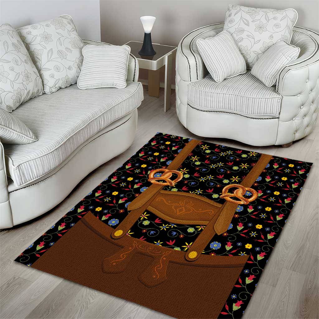 Traditional German Costume - Lederhosen and Soft Pretzel Area Rug Folk Floral Pattern Style