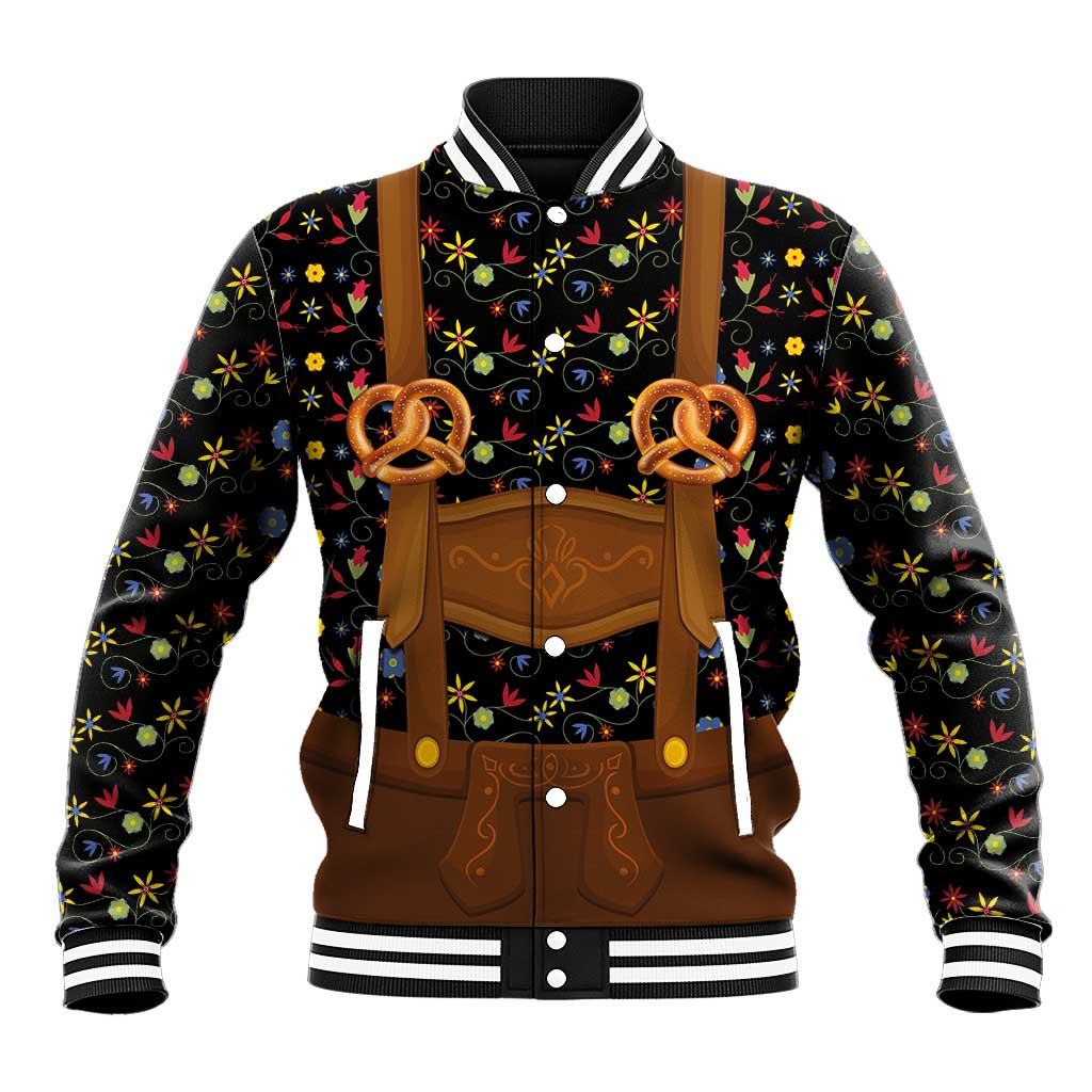 Traditional German Costume - Lederhosen and Soft Pretzel Baseball Jacket Folk Floral Pattern Style