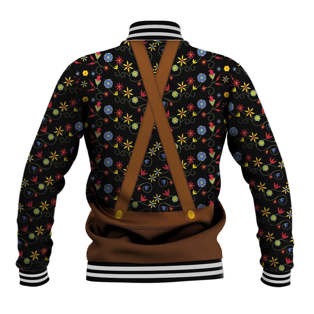 Traditional German Costume - Lederhosen and Soft Pretzel Baseball Jacket Folk Floral Pattern Style