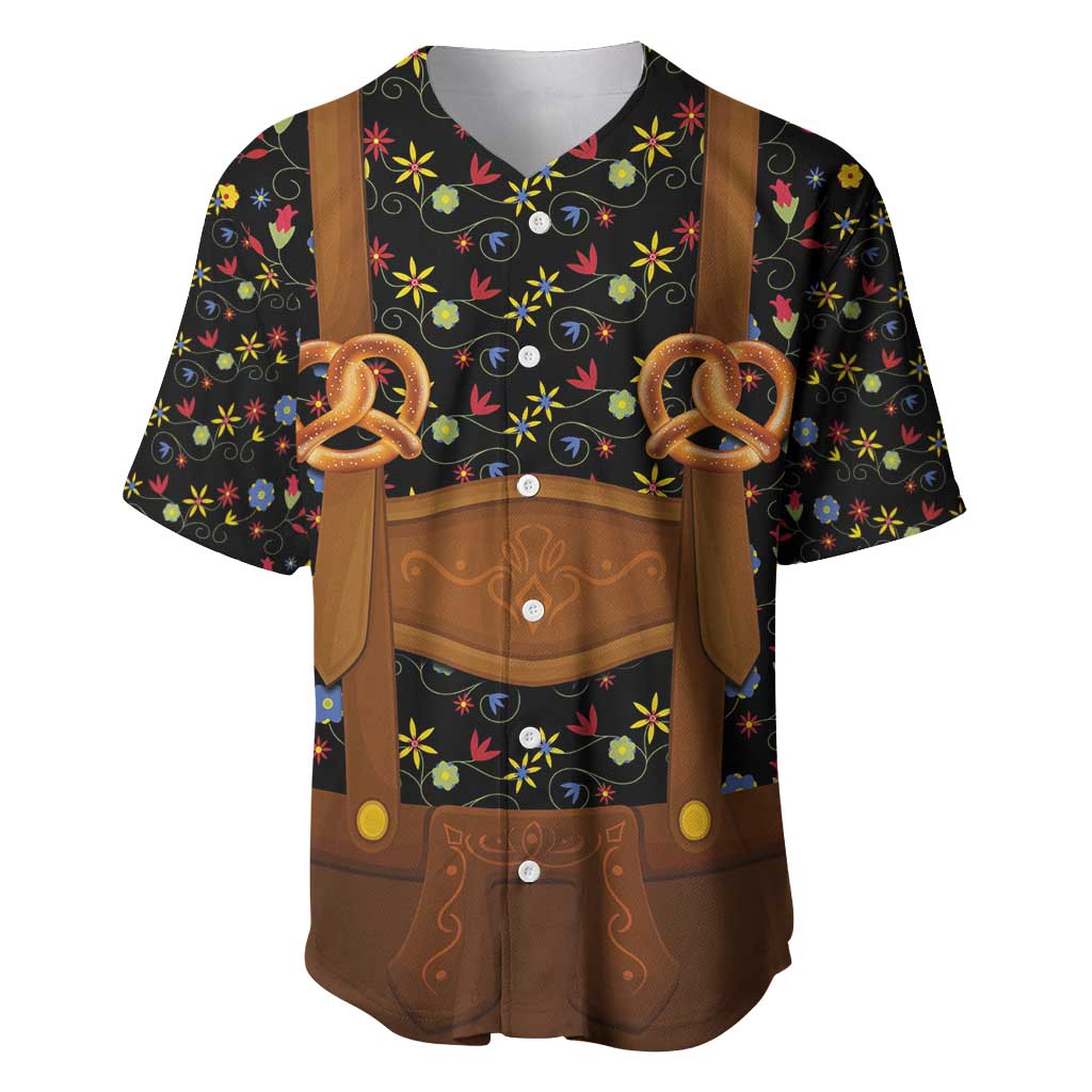 Traditional German Costume - Lederhosen and Soft Pretzel Baseball Jersey Folk Floral Pattern Style