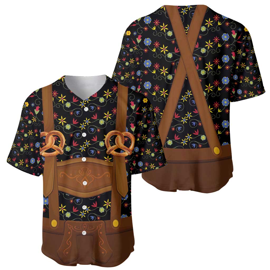 Traditional German Costume - Lederhosen and Soft Pretzel Baseball Jersey Folk Floral Pattern Style