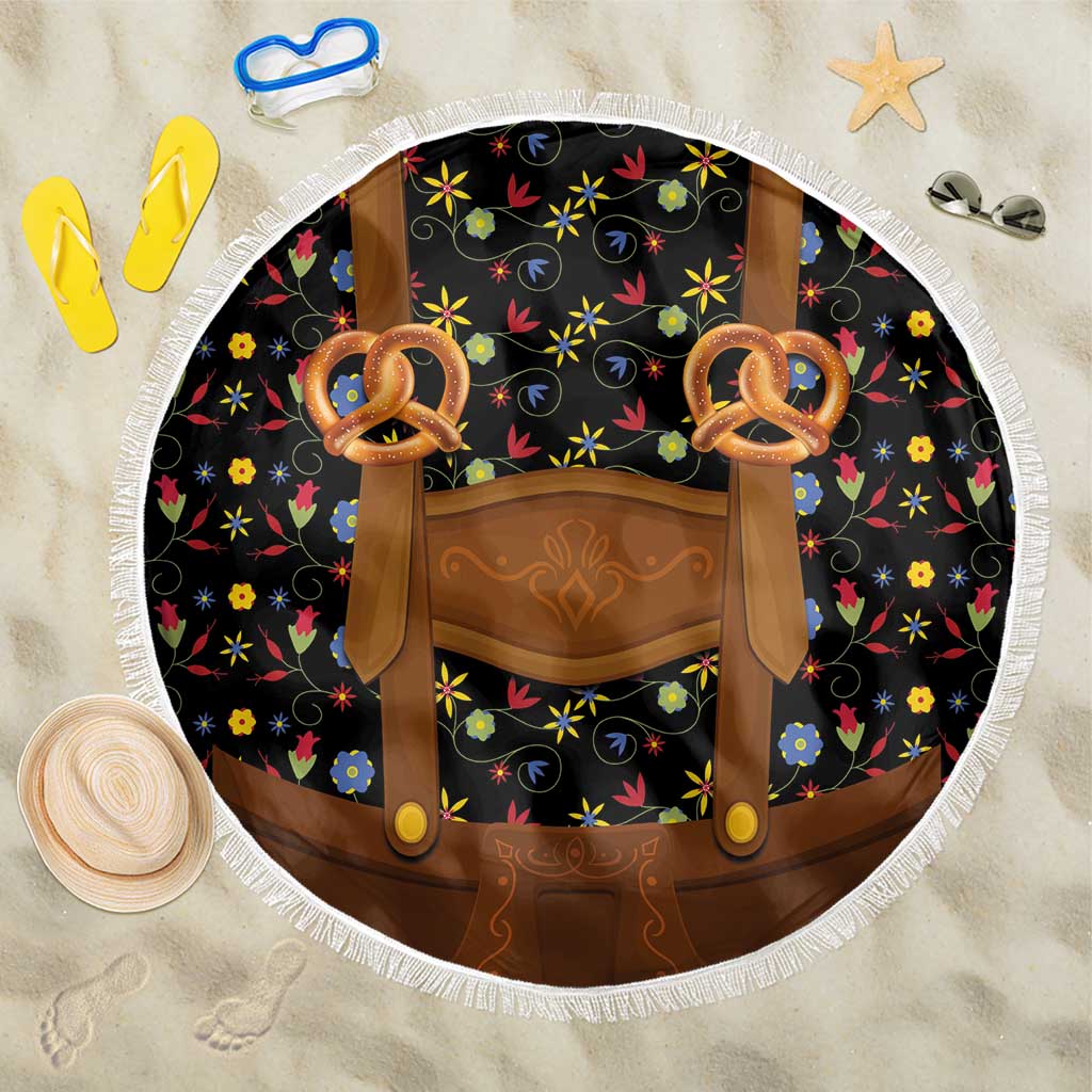 Traditional German Costume - Lederhosen and Soft Pretzel Beach Blanket Folk Floral Pattern Style