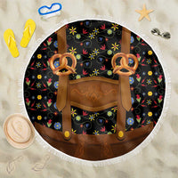 Traditional German Costume - Lederhosen and Soft Pretzel Beach Blanket Folk Floral Pattern Style