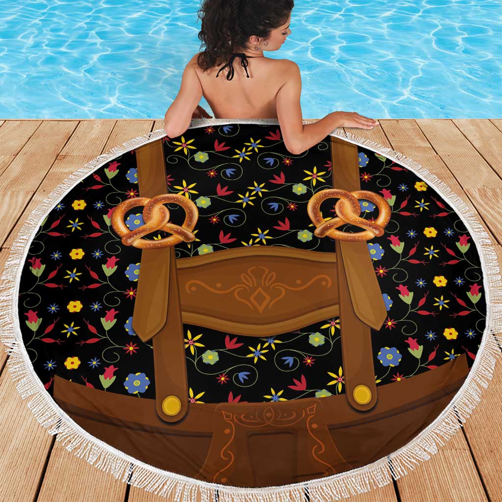 Traditional German Costume - Lederhosen and Soft Pretzel Beach Blanket Folk Floral Pattern Style