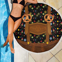 Traditional German Costume - Lederhosen and Soft Pretzel Beach Blanket Folk Floral Pattern Style