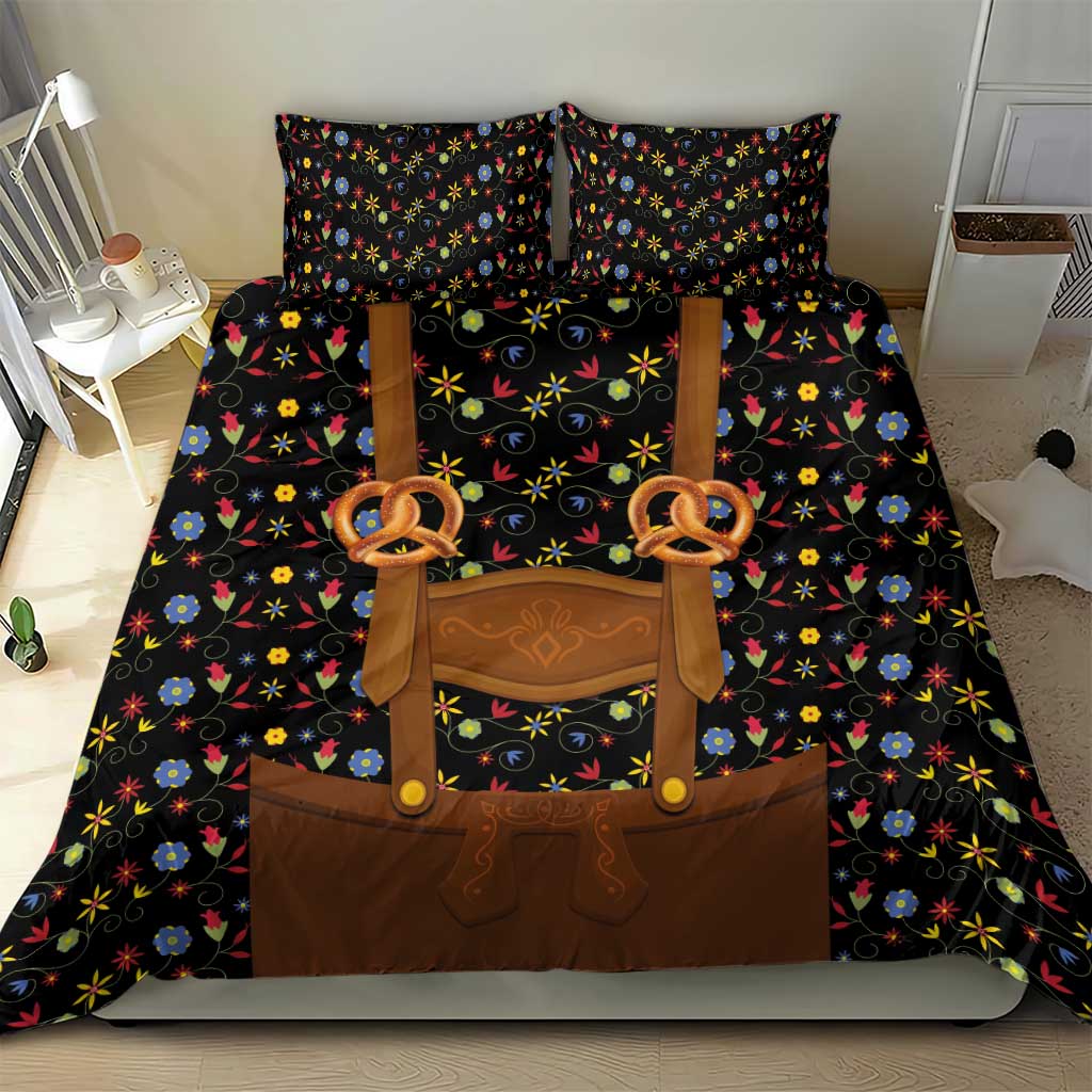 Traditional German Costume - Lederhosen and Soft Pretzel Bedding Set Folk Floral Pattern Style