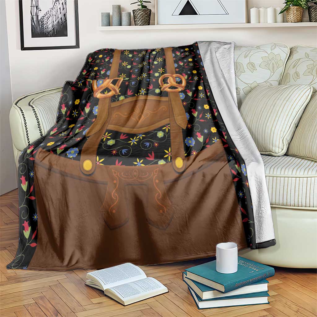 Traditional German Costume - Lederhosen and Soft Pretzel Blanket Folk Floral Pattern Style