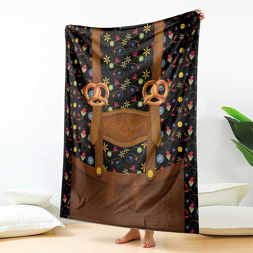 Traditional German Costume - Lederhosen and Soft Pretzel Blanket Folk Floral Pattern Style