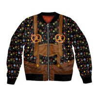Traditional German Costume - Lederhosen and Soft Pretzel Bomber Jacket Folk Floral Pattern Style