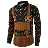 Traditional German Costume - Lederhosen and Soft Pretzel Button Sweatshirt Folk Floral Pattern Style