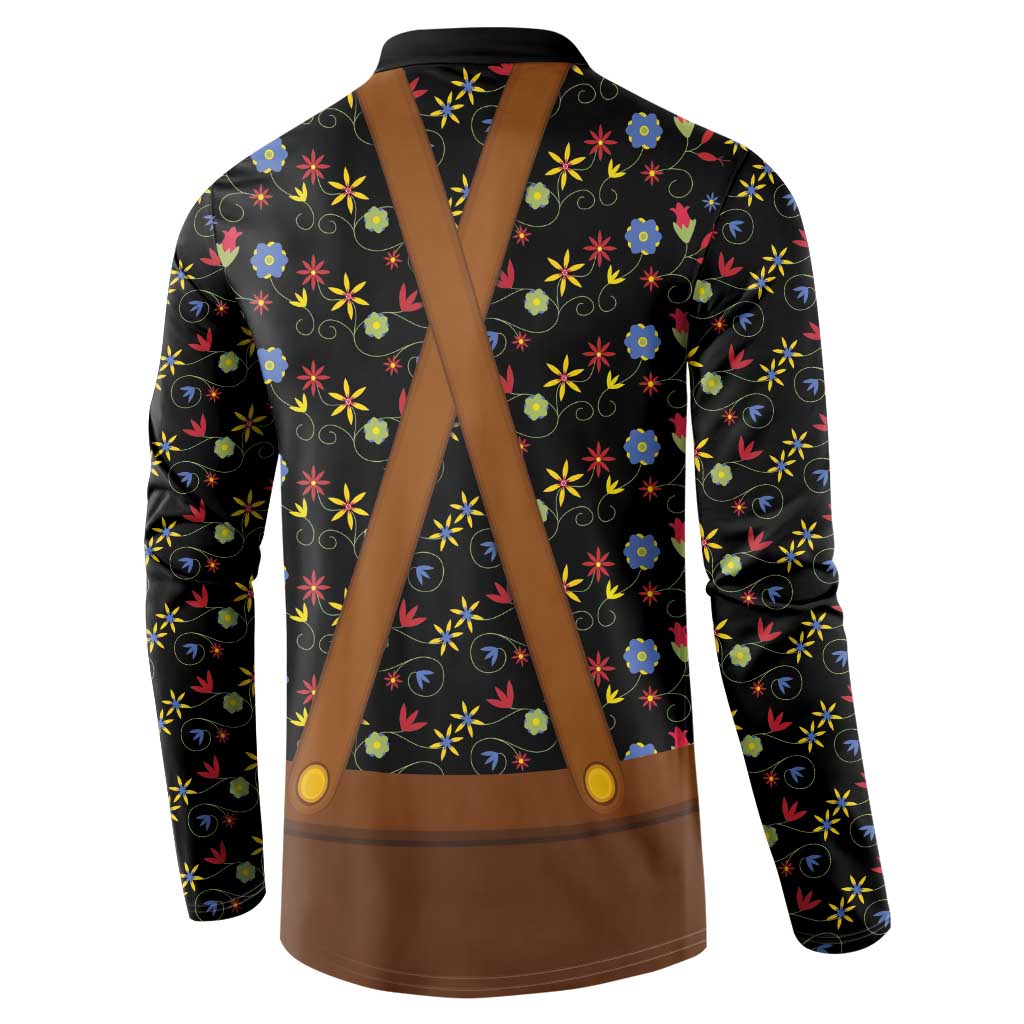 Traditional German Costume - Lederhosen and Soft Pretzel Button Sweatshirt Folk Floral Pattern Style