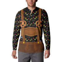 Traditional German Costume - Lederhosen and Soft Pretzel Button Sweatshirt Folk Floral Pattern Style