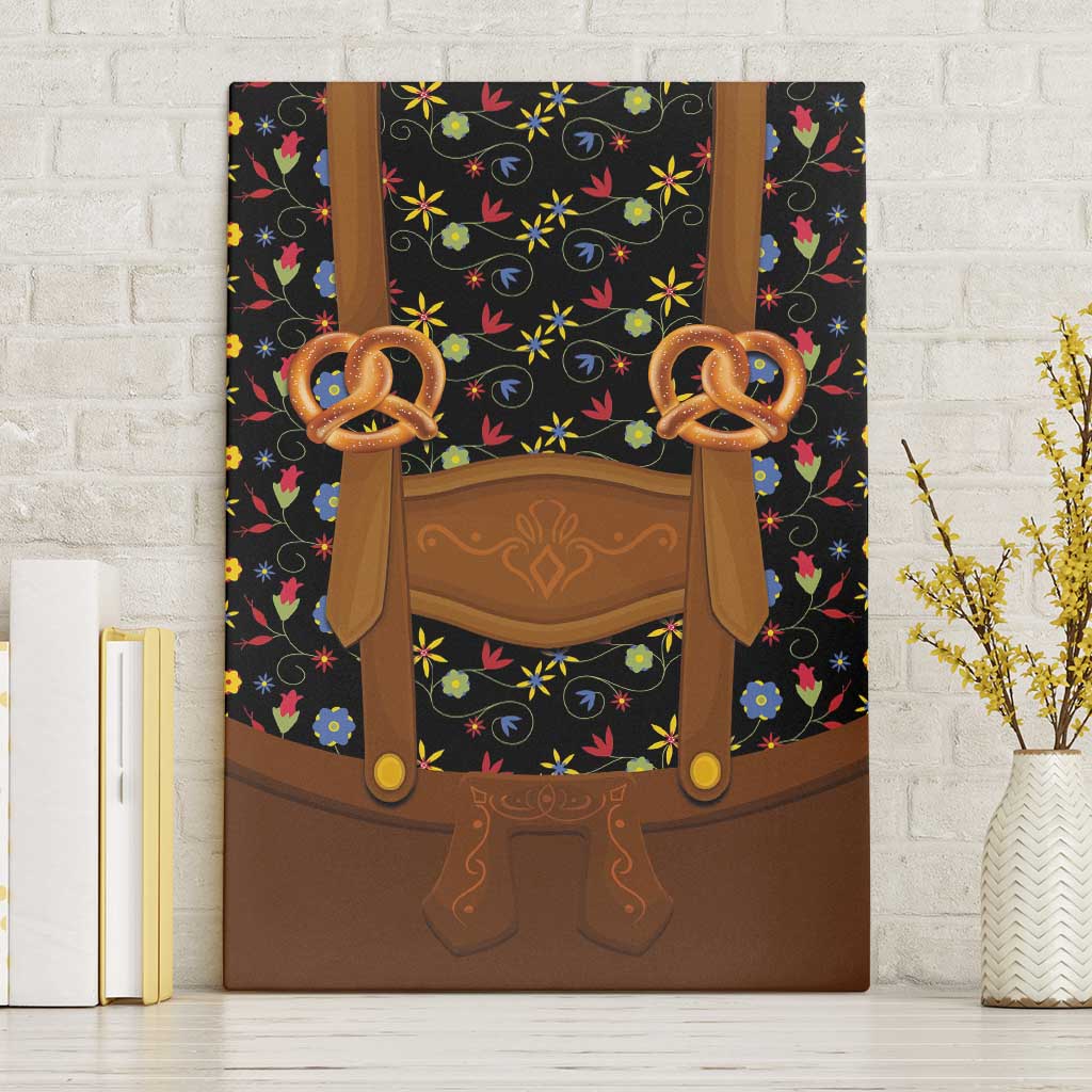 Traditional German Costume - Lederhosen and Soft Pretzel Canvas Wall Art Folk Floral Pattern Style