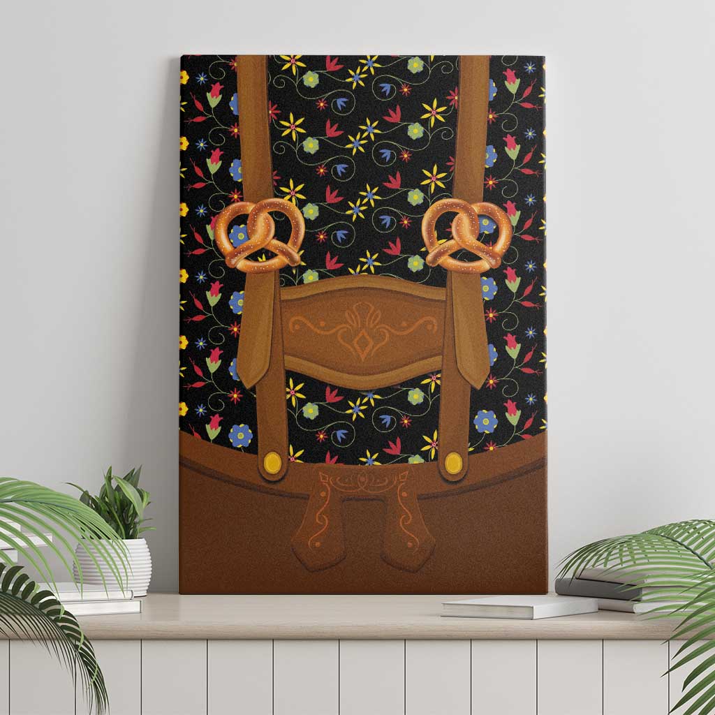 Traditional German Costume - Lederhosen and Soft Pretzel Canvas Wall Art Folk Floral Pattern Style