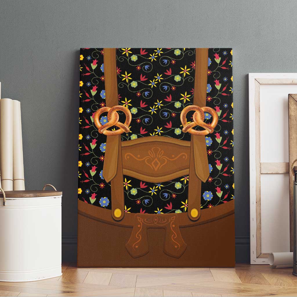 Traditional German Costume - Lederhosen and Soft Pretzel Canvas Wall Art Folk Floral Pattern Style