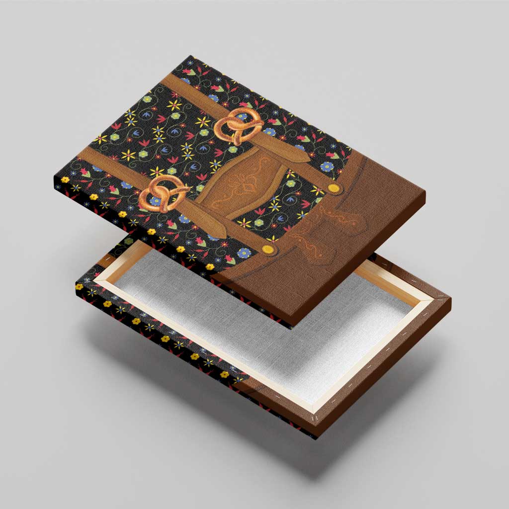 Traditional German Costume - Lederhosen and Soft Pretzel Canvas Wall Art Folk Floral Pattern Style