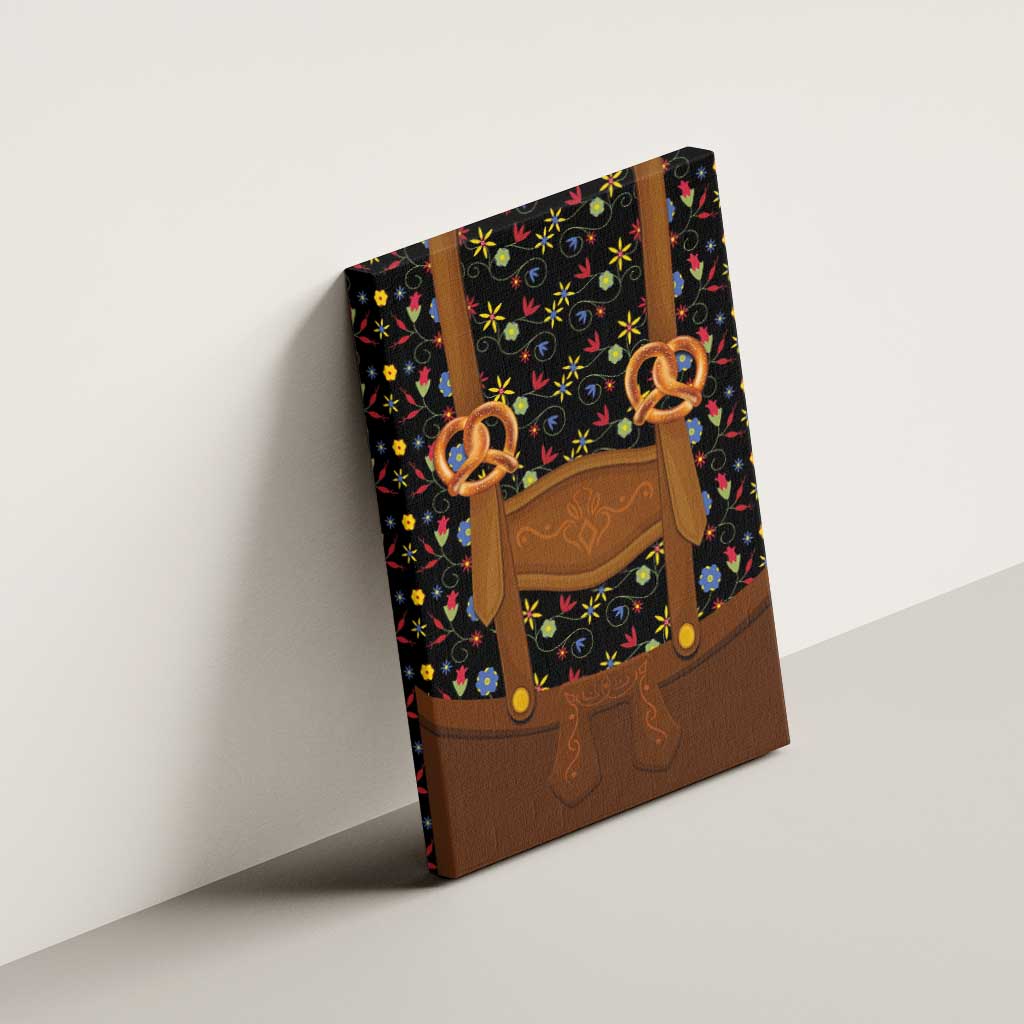 Traditional German Costume - Lederhosen and Soft Pretzel Canvas Wall Art Folk Floral Pattern Style