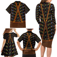 Traditional German Costume - Lederhosen and Soft Pretzel Family Matching Long Sleeve Bodycon Dress and Hawaiian Shirt Folk Floral Pattern Style