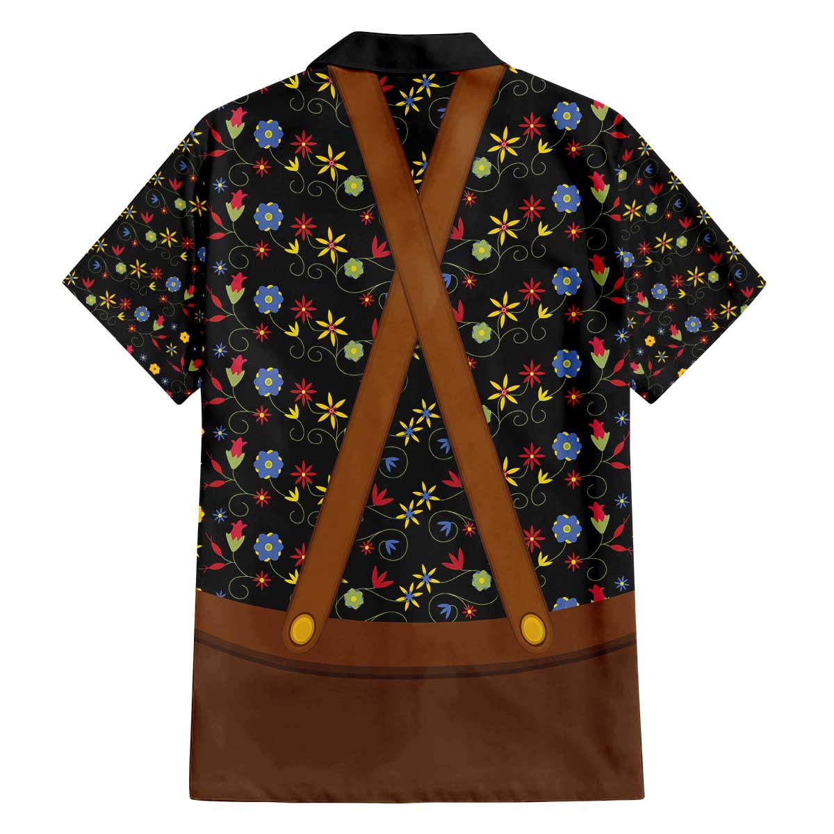 Traditional German Costume - Lederhosen and Soft Pretzel Family Matching Off The Shoulder Long Sleeve Dress and Hawaiian Shirt Folk Floral Pattern Style
