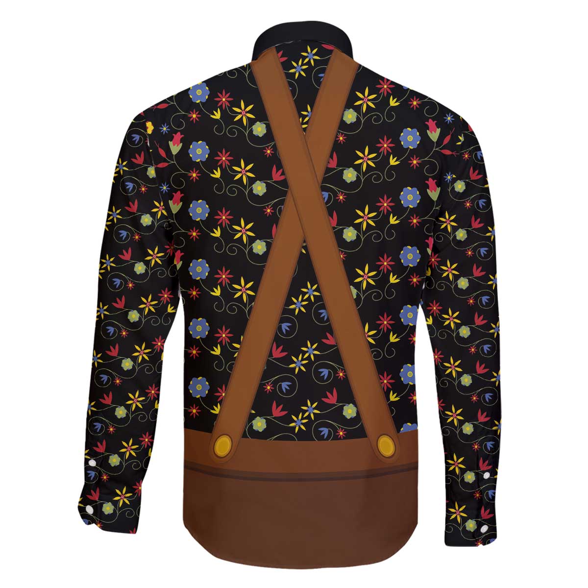 Traditional German Costume - Lederhosen and Soft Pretzel Family Matching Off The Shoulder Long Sleeve Dress and Hawaiian Shirt Folk Floral Pattern Style