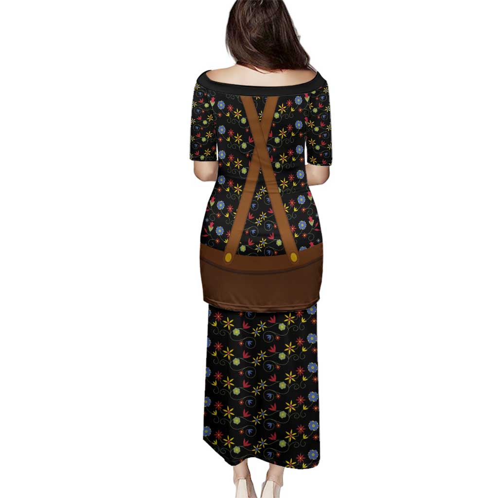 Traditional German Costume - Lederhosen and Soft Pretzel Family Matching Puletasi and Hawaiian Shirt Folk Floral Pattern Style