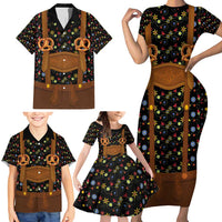 Traditional German Costume - Lederhosen and Soft Pretzel Family Matching Short Sleeve Bodycon Dress and Hawaiian Shirt Folk Floral Pattern Style