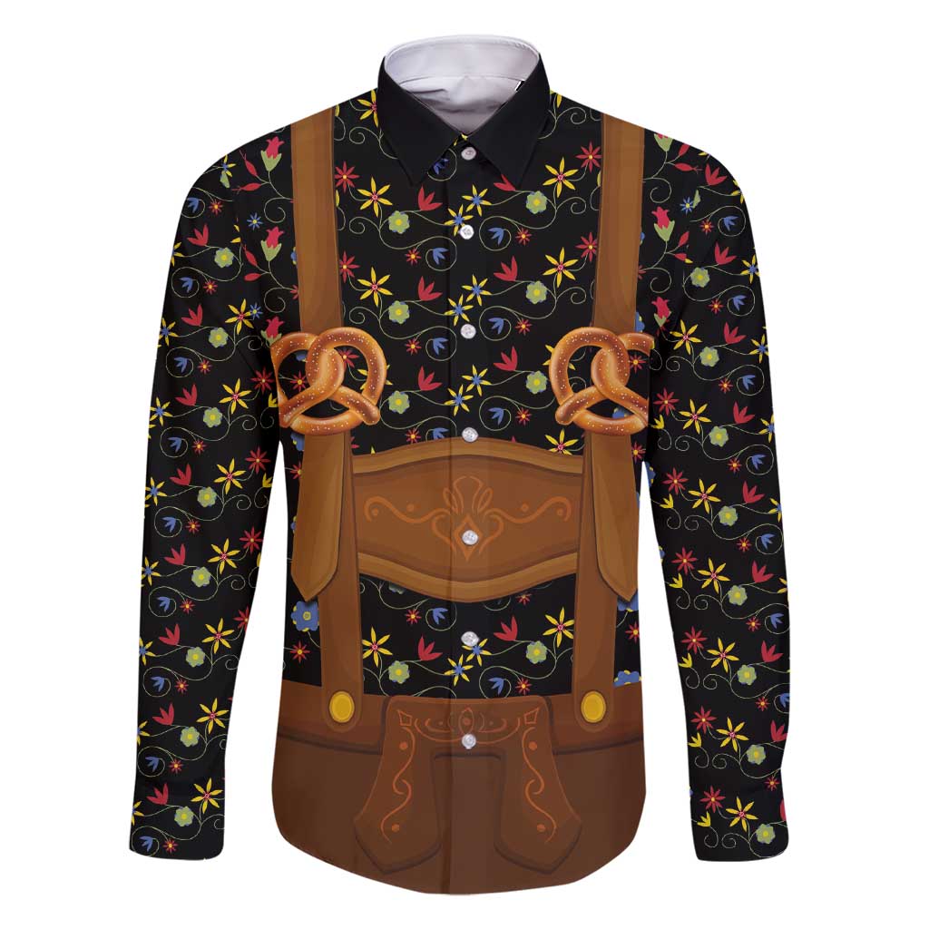 Traditional German Costume - Lederhosen and Soft Pretzel Family Matching Short Sleeve Bodycon Dress and Hawaiian Shirt Folk Floral Pattern Style
