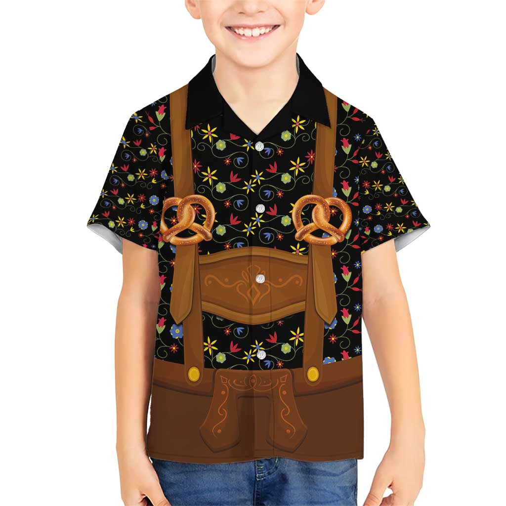 Traditional German Costume - Lederhosen and Soft Pretzel Family Matching Short Sleeve Bodycon Dress and Hawaiian Shirt Folk Floral Pattern Style