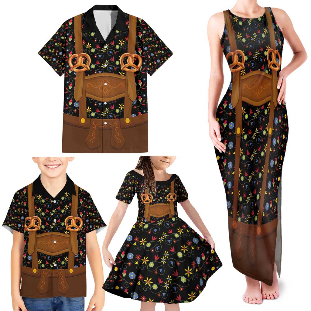 Traditional German Costume - Lederhosen and Soft Pretzel Family Matching Tank Maxi Dress and Hawaiian Shirt Folk Floral Pattern Style