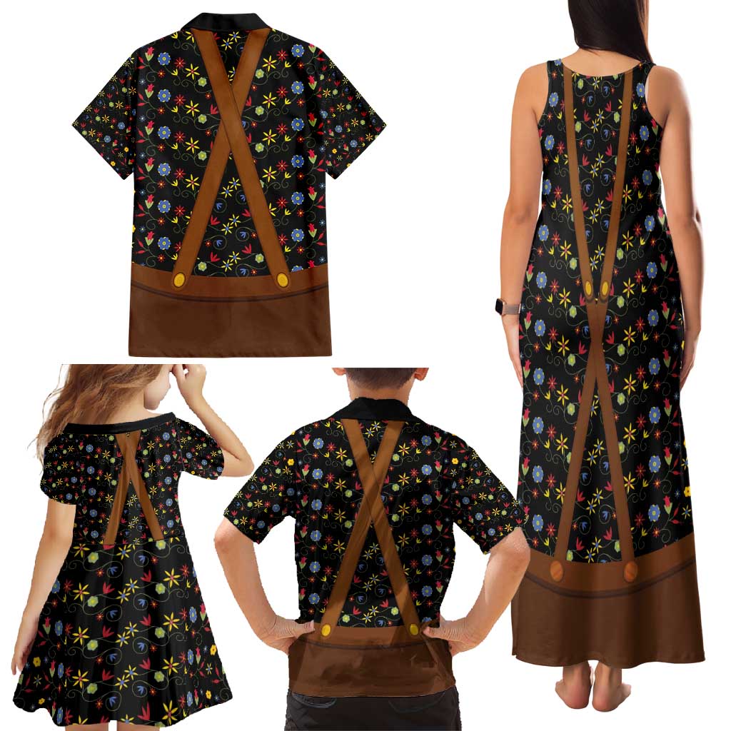 Traditional German Costume - Lederhosen and Soft Pretzel Family Matching Tank Maxi Dress and Hawaiian Shirt Folk Floral Pattern Style