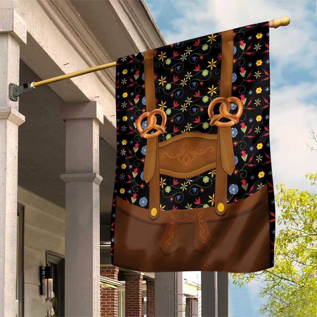 Traditional German Costume - Lederhosen and Soft Pretzel Garden Flag Folk Floral Pattern Style